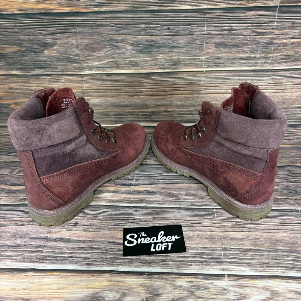 Timberland Women's 6 Inch Premium D Ring Burgundy Leather Suede Boots Size‎ 9